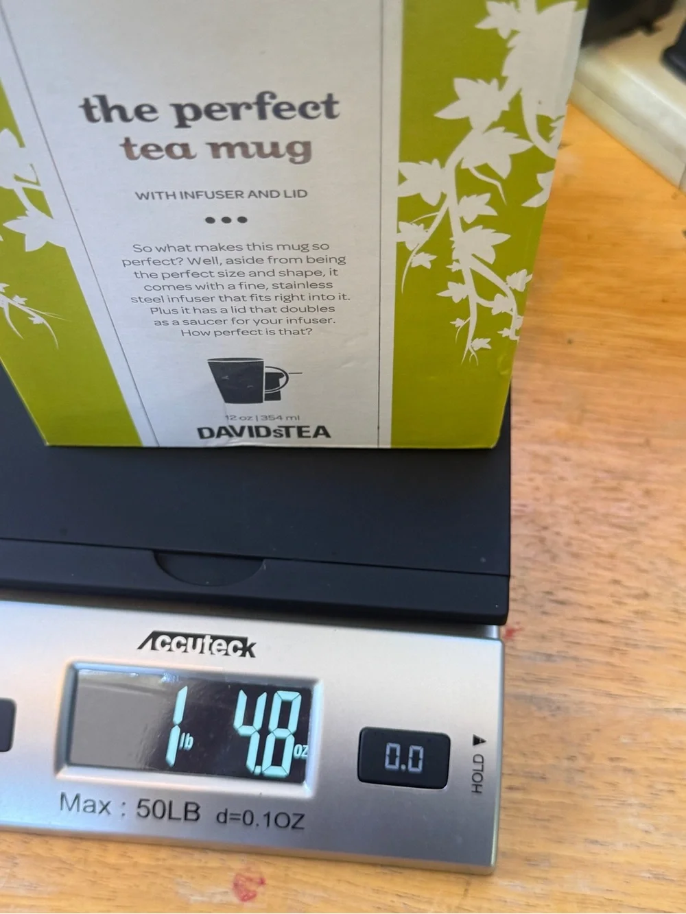 Davids Tea Perfect Mug, Apple Green, “Ivy” Pattern, Lid, Infuser, Box, Good